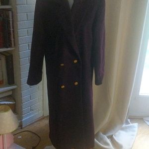VINTAGE 78% REAL WOOL LONG BUTTON UP DEEP BURGANDY LONG COAT!!